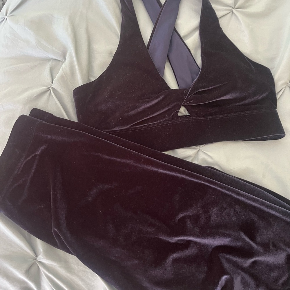 Fabletics Black Velvet Leggings and Top Set